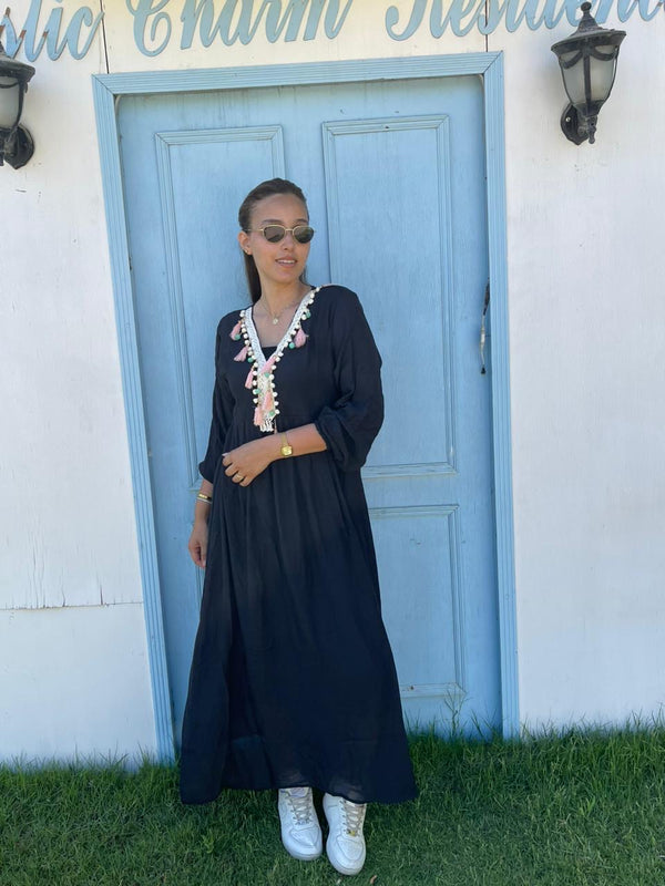 Tassel black maxi dress