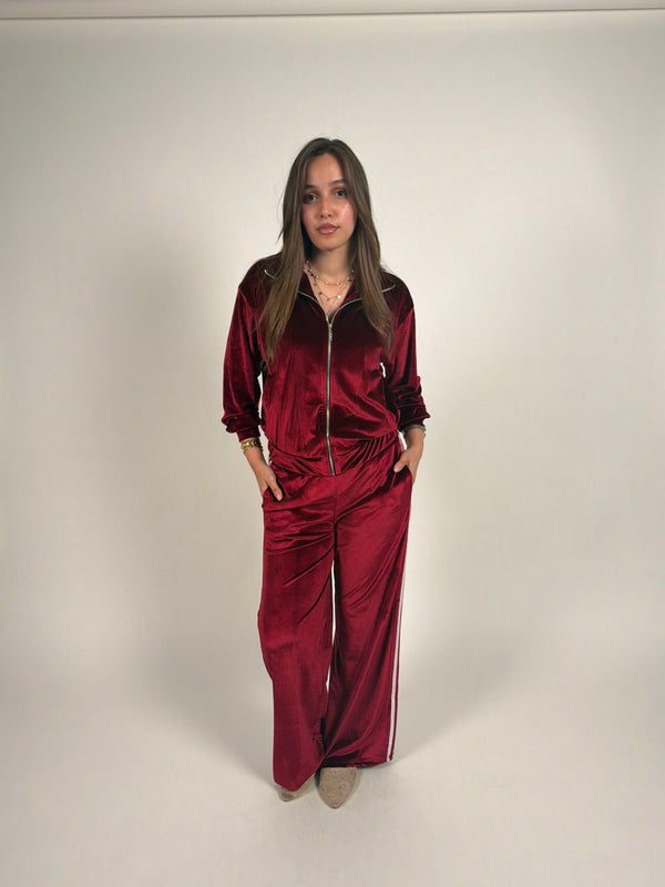 Burgundy Velvet Side-Stripe Set
