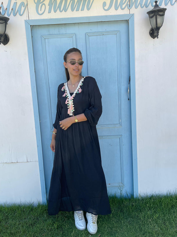Tassel black maxi dress