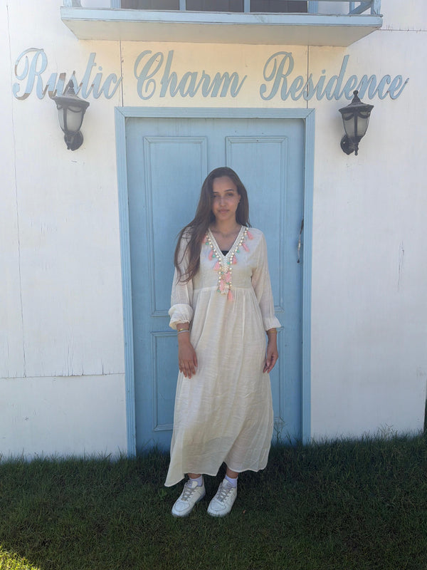 Tassel beige maxi dress