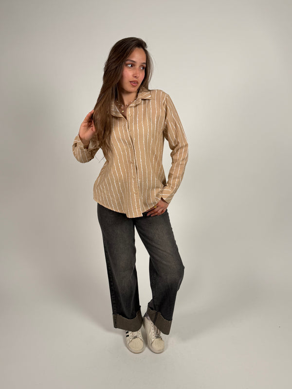 Beige Striped Relaxed Shirt