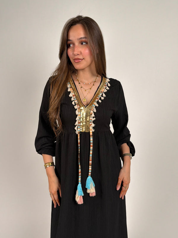 Black boho tassel dress