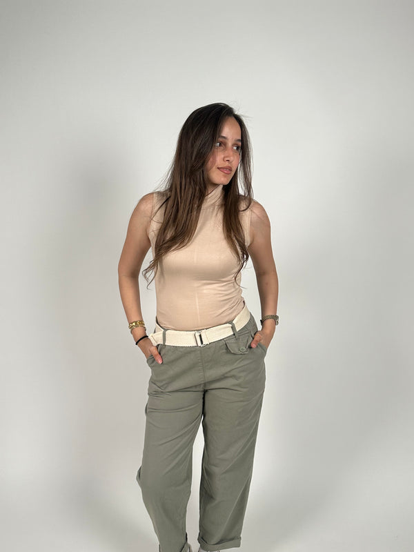 Basic Beige High Neck Tank Top