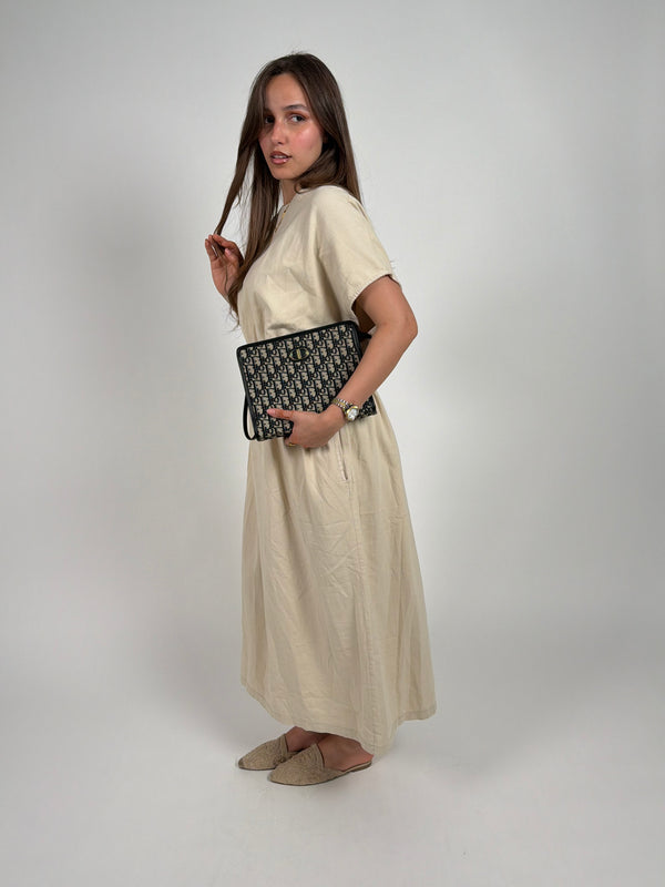 Minimal beige linen waist dress