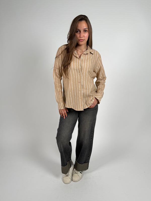 Beige Striped Relaxed Shirt