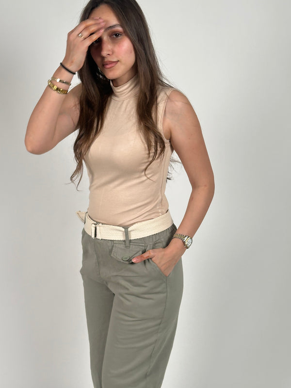 Basic Beige High Neck Tank Top