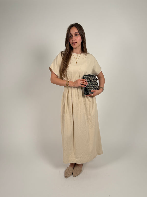 Minimal beige linen waist dress