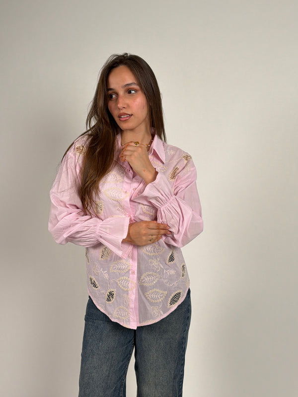 Pink Embroidered Sheer Shirt