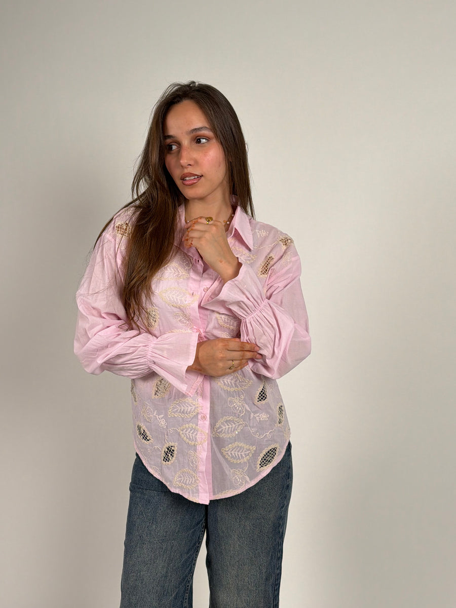 Pink Embroidered Sheer Shirt