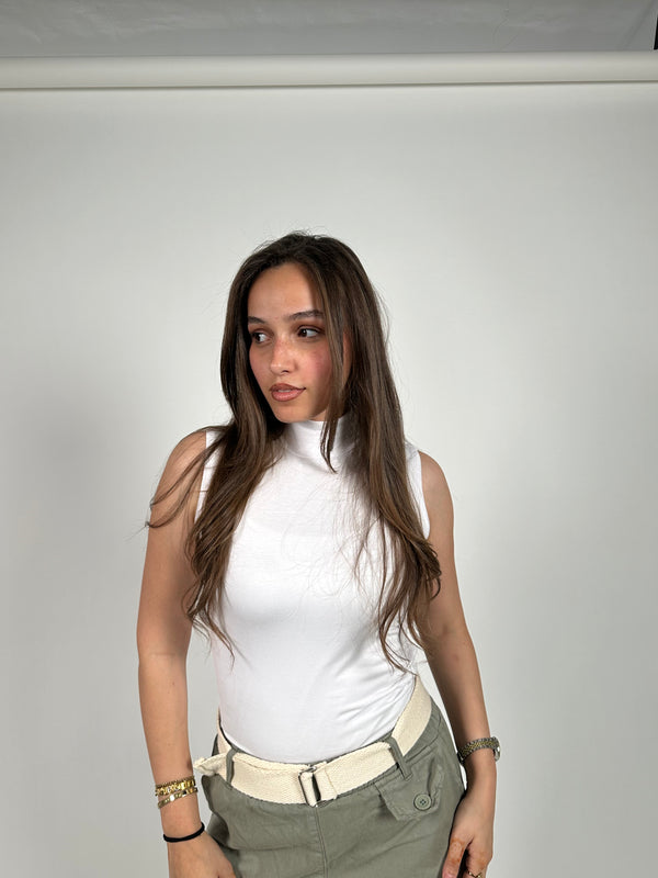 Basic White High Neck Tank Top