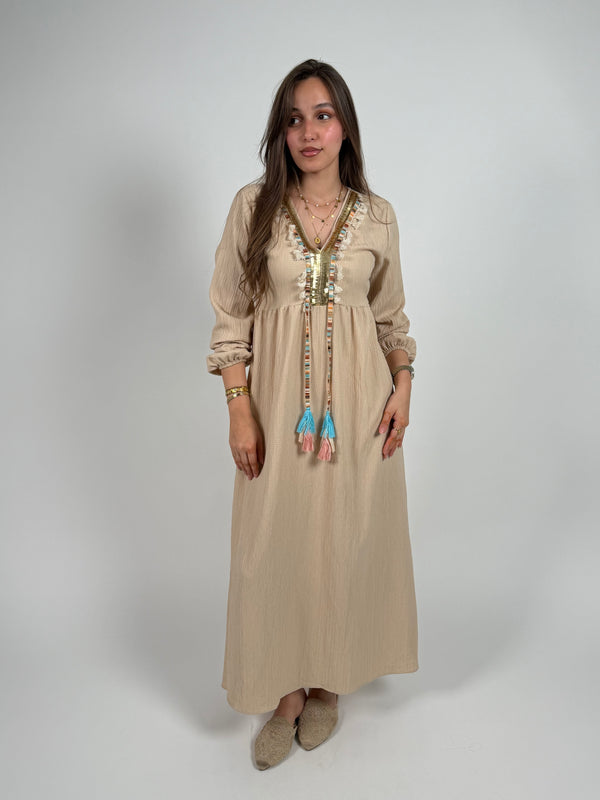 Beige boho tassel dress