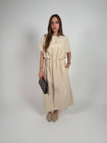 Minimal beige linen waist dress