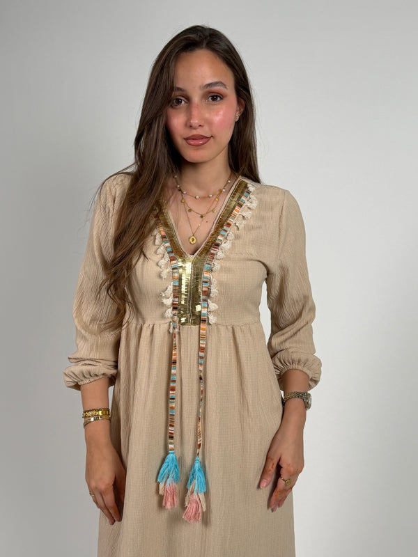 Beige boho tassel dress