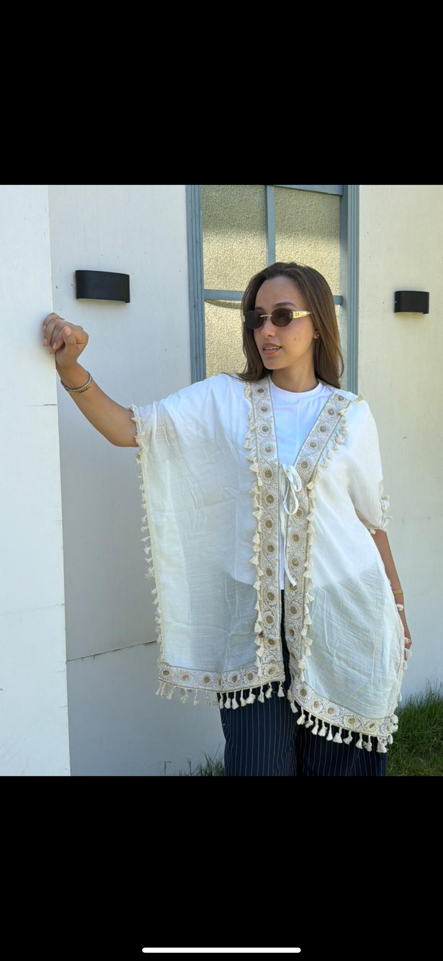 Boho white tassel kimono