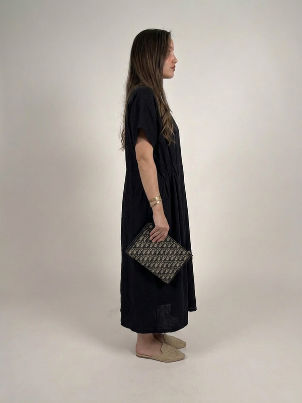 Minimal black linen waist dress